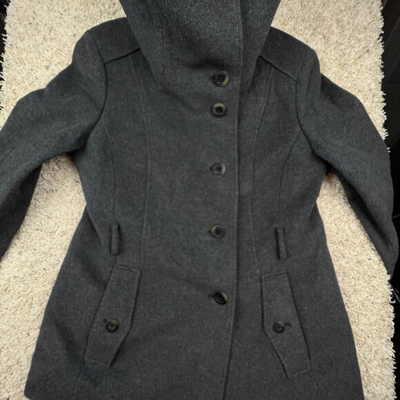 Cole Haan Alpaca Cashmere Wool Coat Size 12 Gray Buttons Winter Formal Jacket - Picture 6 of 9